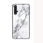 Coque pour Huawei Nova 5T,Marbre Verre trempé Ultra Fine Silicone Housse Original Étui de Protection en Souple Doux TPU Gel Bumper pour Huawei Nova 5T (Blanc)