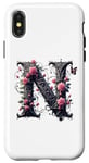 Coque pour iPhone X/XS Letter N Initial Floral Monogram Rose Pink Flower Butterfly