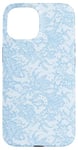 Coque pour iPhone 15 Dentelle vintage bleu clair avec fleurs