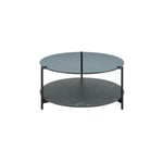 Vente-unique Table basse double plateau en verre trempé, céramique et métal - Effet marbre noir - SENRINA