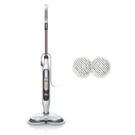 Shark Steam Mop, balai automatique à vapeur et à récurer, 2 tampons rotatifs, 3 réglages vapeur, assainit, élimine taches et saleté, utilisation sur tous les sols durs scellés, blanc et gris S8201EU