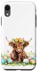 iPhone XR Highland Cow Spring Cute Easter Pattern Eggs Floral Flowers Case