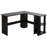 Soges - Bureau d'angle noir en forme de l avec étagère pour étudier, travailler, jouer, 130 x 130 x 74 cm, noir