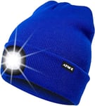 ATNKE LED Bonnet Lampe Frontale,USB Rechargeable Chapeau de Course Ultra Lumineux 4 LED Étanche Lumière Hiver Chaud Phare Cadeaux pour Hommes et Femmes/Blue