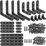 Dpzo - Lot de 134 équerres d'angle noires, 24 supports en forme de l et support plat en métal avec 110 vis pour chaise en bois, bibliothèque,