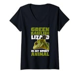 Womens Green Basilisk Lizard Is My Spirit Animal Herpetologist V-Neck T-Shirt