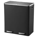 KITCHEN MOVE Major Kitchen Waste Bin with Pedal Selective Sorting Large Capacity 60 L (2 x 30 L) Stainless Steel Matt Black, Metal, 60x36xh65cm