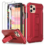 ORETECH Coque pour iPhone 11 Pro avec [2 Verre Trempé Protection écran] et [Support] Coque iPhone 11 Pro Antichoc 360 Anti-Rayure PC Rigide TPU Souple Etui pour iPhone 11 Pro Coque 5,8''Rouge