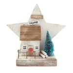 Rustic Happy Home Ornament | Charming Wooden House with Festive Star - 17cm