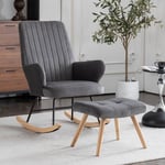 Gris Fauteuil À Bascule, Chaise de Lecture avec Velours, Rocking Chair Hauteur 97 cm, Largeur D'assise 45 cm avec Repose-Pieds (483737 cm), Chaise a