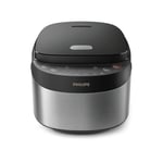 Cuiseur de riz Philips série 3000 - Compact 0,85 L, 8 menus automatiques, cuve antiadhésive à 4 couches, cuisson rapide en 30 minutes, design noir et argent (HD3093/80)