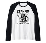 Krampus Is Coming To Town Christmas Monster Men Women Kids Raglan Baseball Tee