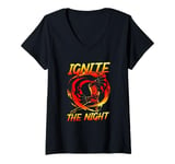 Womens Women Fire Spinner Ignite The Night Fire Spinning V-Neck T-Shirt