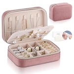 Firelex Boite a Bijoux Voyage en Velours pour Femme,Boite Bague Bijoux Organisateur Mini Coffret à Bijoux Avec Fermeture éclair pour Bagues, Boucles d'oreilles, Colliers(Rose)