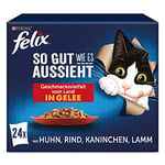 FELIX Nourriture Humide pour Chat - Variété de goût de la Terre en gelée avec Poulet, bœuf, Lapin, Agneau - Lot de 4 (4 x 24 sachets de 85 g)