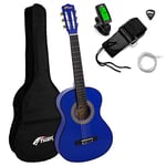 Tiger Classical Guitar pour les Enfants, Pack Guitare Espagnole Bleue 3/4 avec Accordeur, Sac de Transport, Médiators et Cordes de Rechange, 36" Pack Guitare Scolaire pour Débutants