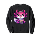 Kawaii Axolotl Enjoying Boba Tea Milk Bubble Drink Adorable Sweatshirt