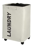 WENKO 3450110100 Laundry bin Quadro Beige Laundry basket, capacity 79 L, Plastic Polyester, 40 x 60 x 33 cm, Beige