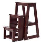 GIANTEX Escabeau Tabouret Pliant 3 Marches en Bois Pin,Tabouret d'Échelle Multifonctionnel Portable pour Adultes/Enfants