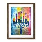 Artery8 Jewish Menorah Candles Multicolour Folk Art Watercolour Painting Artwork Framed Wall Art Print 18X24 Inch