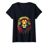 Womens Lion With Headphones V-Neck T-Shirt