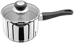 Judge Vista Stainless Steel Large Saucepan - 1.5L 16cm, Pouring Lip & Straining Glass Lid - Induction Ready, Oven Safe, Cool Touch Handle, Thick Base Even Heat Distribution, Soup, Milk
