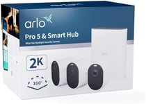 Arlo Pro 5 Security Camera Outdoor, 2K 8-Month* Battery Operated Home Outdoor Camera With Advanced Colour Night Vision, Light & Dual-Band WiFi, Arlo Secure Free Trial, 3 Cameras and Smart Hub, White