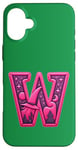 iPhone 16 Plus Pink Letter "W" on a Women Girls Ladies Witches Green Color Case