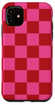 Coque pour iPhone 11 Rose, rouge, damier, carreaux