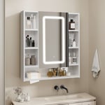 Armoire murale de salle de bain avec miroir led, Meuble de toilette avec miroir avec éclairage, Tiroir à Papier, Température de Couleur Réglable,