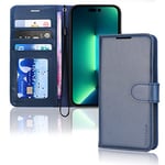 TECHGEAR iPhone 14 Pro Max Leather Wallet Case, Flip Protective Case Cover with Wallet Card Holder, Stand and Wrist Strap - Blue PU Leather with Magnetic Closure Designed for iPhone 14 Pro Max 6.7"