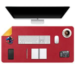 DOBAOJIA Tapis de Souris Grand, sous Main Bureau XXL, Mouse Pad Mat Prolongé, Tapis de Portable, Tableau d'Écriture, Buvard de Bureau, Double Face Usage en Cuir PU Étanche 90 x 43cm(Rouge/Jaune)