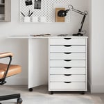 Armoire roulante avec bureau moss blanc bois de pin solide