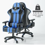 Rattantree - Chaise gaming, Fauteuil gamer de bureau, Chaise Gamer Réglable Pivotant, avec coussin et dossier inclinable, Bleu