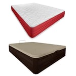 Duérmete Online Pack Matelas à mémoire de Forme Lite réversible + sommier en Bois Rabattable Grande capacité wengé 150 x 190 cm