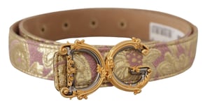 Dolce & Gabbana WoMens Rose Pink Jacquard DG Logo Gold Metal Buckle Belt - Multicolour Leather - Size 75 cm