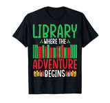 Library Where The Adventures Begin Book Librarian Christmas T-Shirt