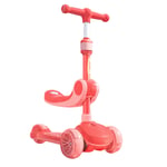 Kick Scooters Wheel Scooter, Children's Scooter Height Adjustable, Gravity Steering, with LED Flash, for Boys and Girls Aged 2-14 (Color : Red)