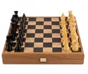 Black Natural Cork Chessboard 40cm Inlaid on wooden box with natural & ebonised chessmen Manopoulos