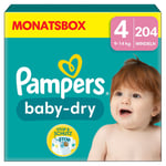 Pampers Baby-Dry bleier, størrelse 4, 9-14 kg, månedseske (1 x 204 bleier)