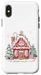 Coque pour iPhone X/XS Jolie maison en pain d'épice avec flocons de neige en glaçage rose