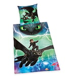 Herding DREAMWORKS DRAGONS Parure de Lit Réversible, Housse de Couette 140 x 200 cm, Taie d'Oreiller 70 x 90 cm, Coton/Renforcé