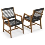 Costway Lot De 2 Chaises Fauteuil De Jardin En Bois D?Acacia Avec Accoudoirs Charge Max.160kg Pour Terrasse, Salle À Manger Et Cour