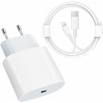 USB C Snabbladdare - PD-certifierad 20W Snabb med Lightning-kabel Typ C-laddaradapter för iPhone 14/14 Plus/14 Pro/14 Pro Max/13/iPad Pro