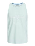 JACK & JONES Mens Sleeveless Vest Logo Design Bodybuilding Workout Jogging Gym Sports Exercise Running Sleeveless Vest for Men, Light Blue Colour, Size- S