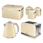 Swan Retro Cream Kettle, 2 Slice Toaster, Bread Bin & Canisters Kitchen Set