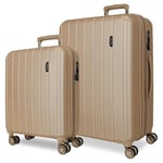 Movom Wood Set de Bagages Beige 55/70 cms Rigide ABS Serrure TSA 119L 4 roues doubles Bagage à main