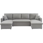 Canapé panoramique convertible en tissu. 4 places. coffre rangement. lit modulable Polyester Gris clair