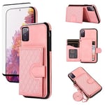 Asuwish Phone Case for Samsung Galaxy S20 FE 5G 6.5 inch Wallet Cover with Tempered Glass Screen Protector and Crossbody Strap Card Holder Cell S 20 EF UW S20FE5G S20FE 20S S2O Fan Edition 4G G5 Pink