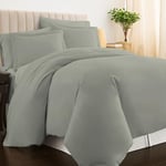 Pizuna 100% Cotton King Size Duvet Cover Sets Silver, 400 Thread Count Long Staple Cotton King Duvet Cover 230x220cm, Sateen Weave Quilt Cover with Button Closure (Kingsize Duvet Cover Sets)